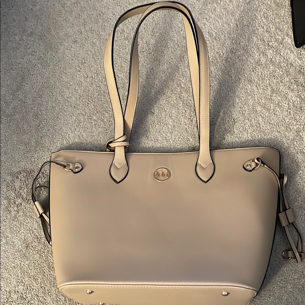 Tan Leather Satchel with Gold Accents